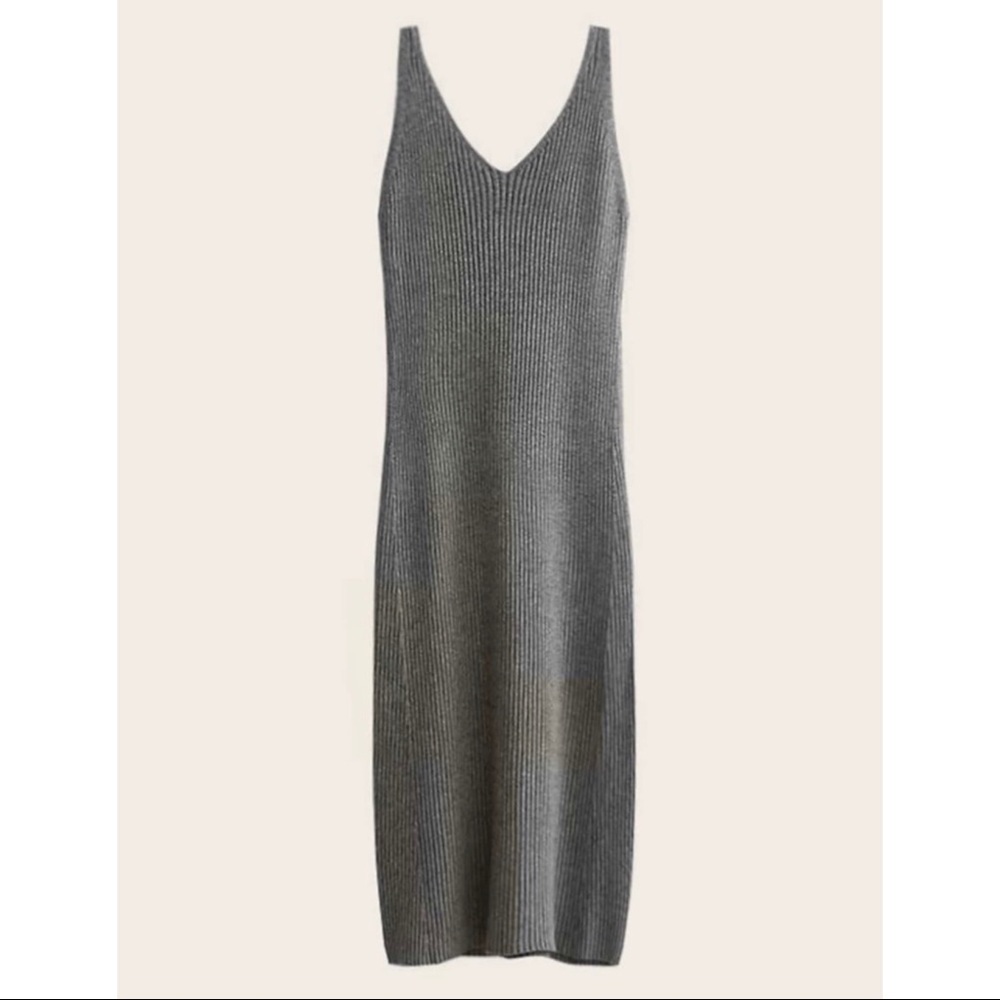 Grey ribbed sweater midi dress